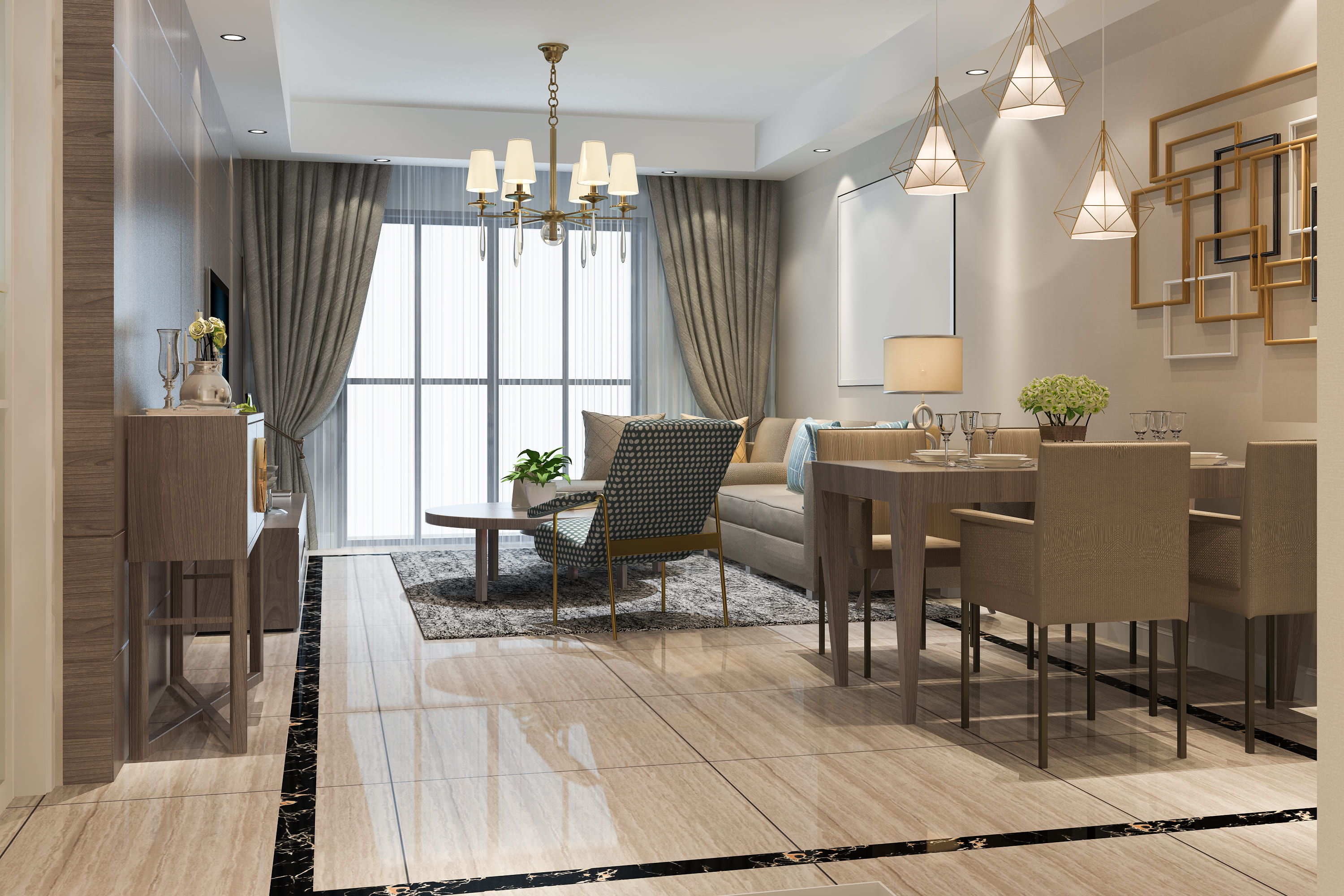 Modern luxury living and dining interior