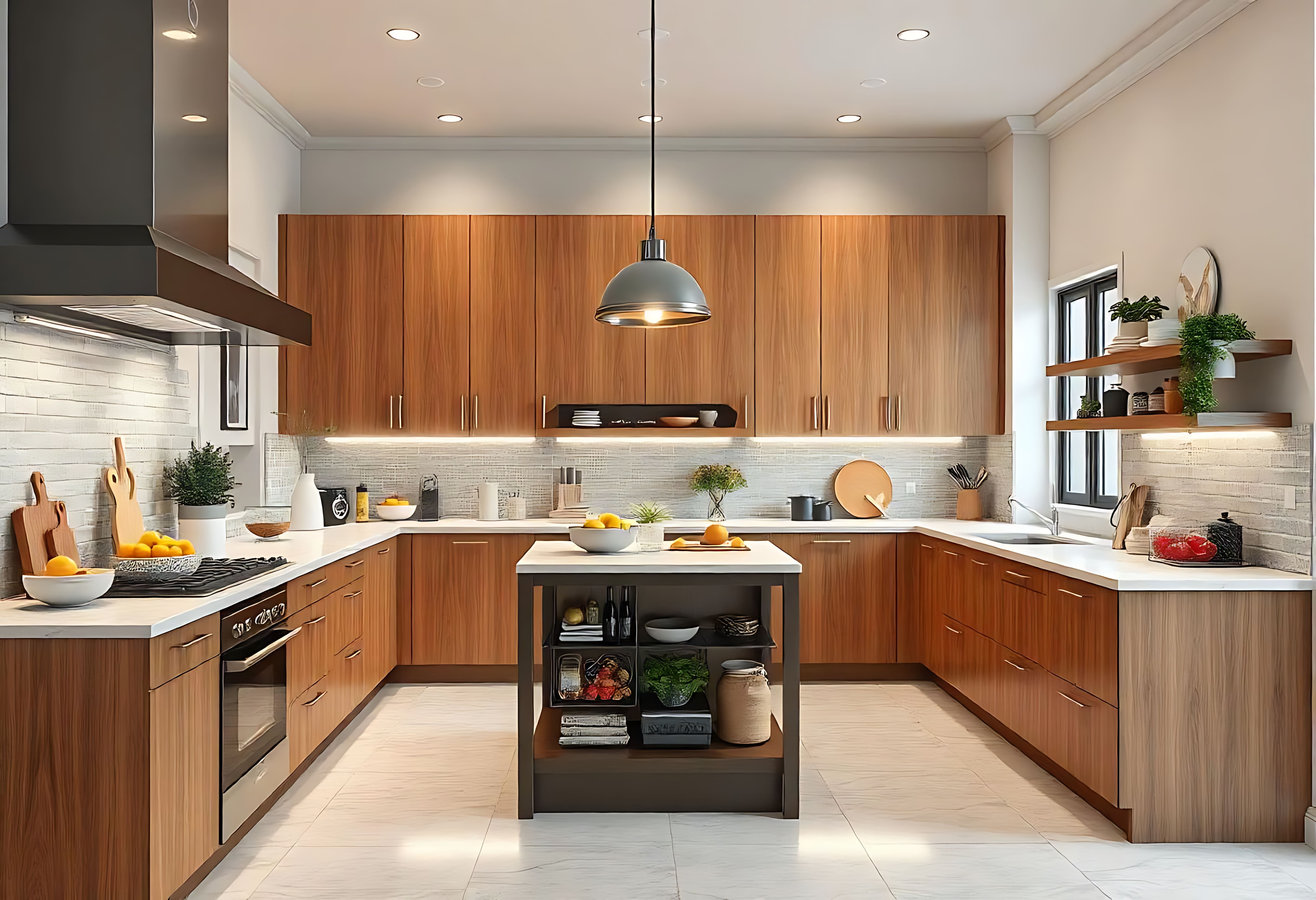Modern kitchen with wood cabinetry and central island